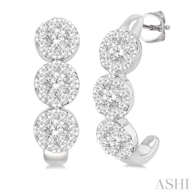 7/8 Ctw Lovebright Round Cut Diamond Half Hoop Earrings in 14K White Gold