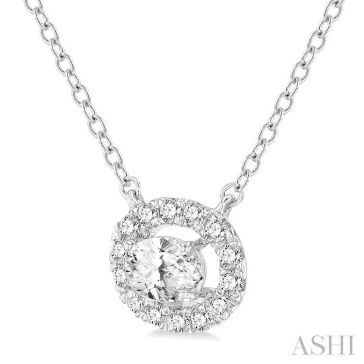 1/4 Ctw Oval and Round Cut Diamond Halo Fashion Petite Pendant With Chain in 14K White Gold