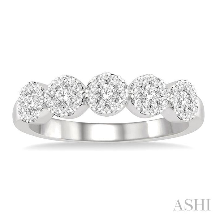 1/2 Ctw 5-Stone Lovebright Round Cut Diamond Band in 14K White Gold