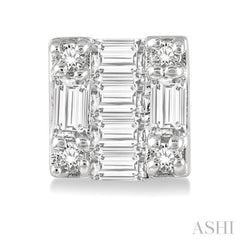 1/6 Ctw Square Shape Baguette and Round Cut Diamond Petite Fashion Earrings in 14K White Gold.