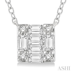1/8 Ctw Square Shape Baguette and Round Cut Diamond Petite Fashion Pendant With Chain in 14K White Gold