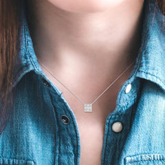 1/8 Ctw Square Shape Baguette and Round Cut Diamond Petite Fashion Pendant With Chain in 14K White Gold