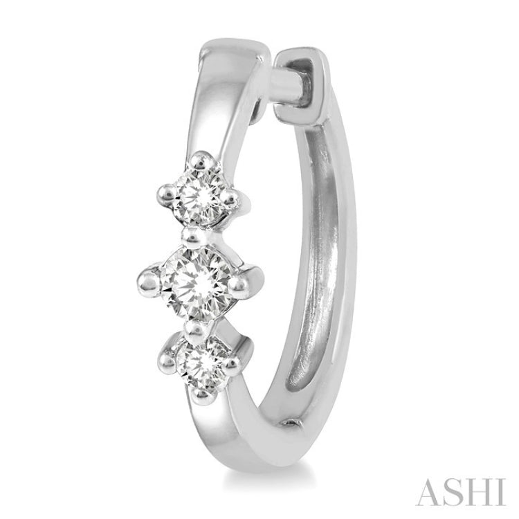 1/6 Ctw Three Stone Round Cut Diamond Huggie Petite Earrings in 14K White Gold