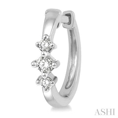 1/6 Ctw Three Stone Round Cut Diamond Huggie Petite Earrings in 14K White Gold
