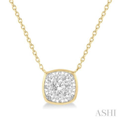 1/3 Ctw Cushion Shape Lovebright Diamond Pendant With Chain in 14K Yellow and White Gold