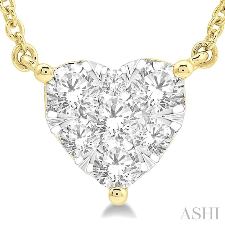 1/2 Ctw Lovebright Diamond Heart Pendant With Chain in 14K Yellow and White Gold