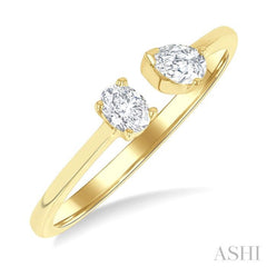 1/3 Ctw Toi Et Moi Oval and Pear Cut Diamond Open Fashion Ring in 14K Yellow Gold