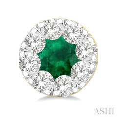 3.3 MM Emerald and 1/2 Ctw Round Cut Diamond Lovebright Precious Stud Earrings in 14K Yellow & White Gold
