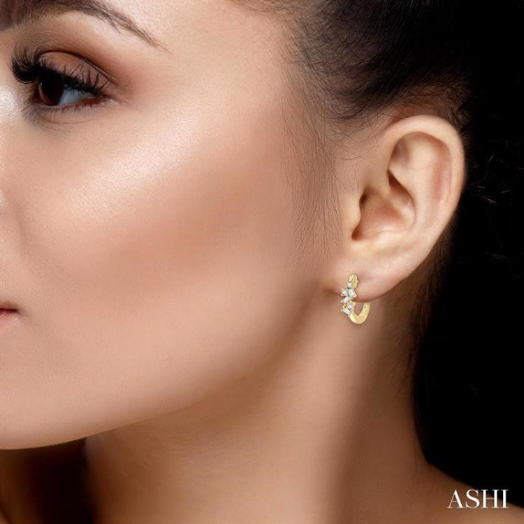 1/4 Ctw Petite Fusion Scatter Baguette and Round Cut Diamond Fashion Huggies in 14K Yellow Gold