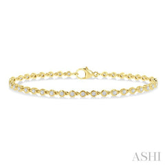 1 Ctw Bezel Set Round Cut Diamond Tennis Bracelet in 14K Yellow Gold
