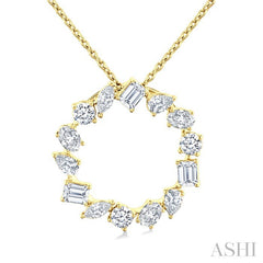 1 Ctw Circle Multi-Cut Diamond Fashion Pendant With Chain in 14K Yellow Gold