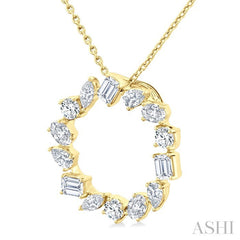 1 Ctw Circle Multi-Cut Diamond Fashion Pendant With Chain in 14K Yellow Gold