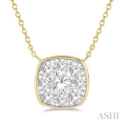 1/2 Ctw Cushion Shape Lovebright Diamond Pendant With Chain in 14K Yellow & White Gold