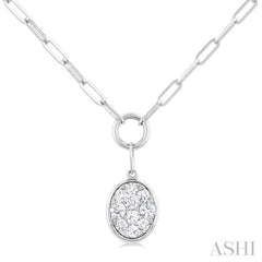 1/4 Ctw Lovebright Oval Shape Round Cut Diamond Paperclip Necklace in 14K White Gold