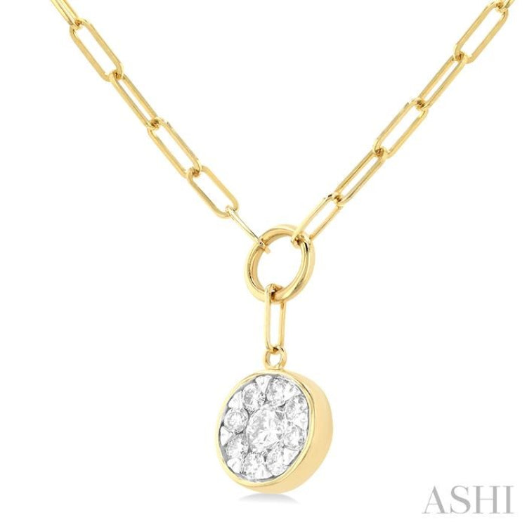 1/4 Ctw Lovebright Circular Shape Round Cut Diamond Paperclip Necklace in 14K Yellow & White Gold