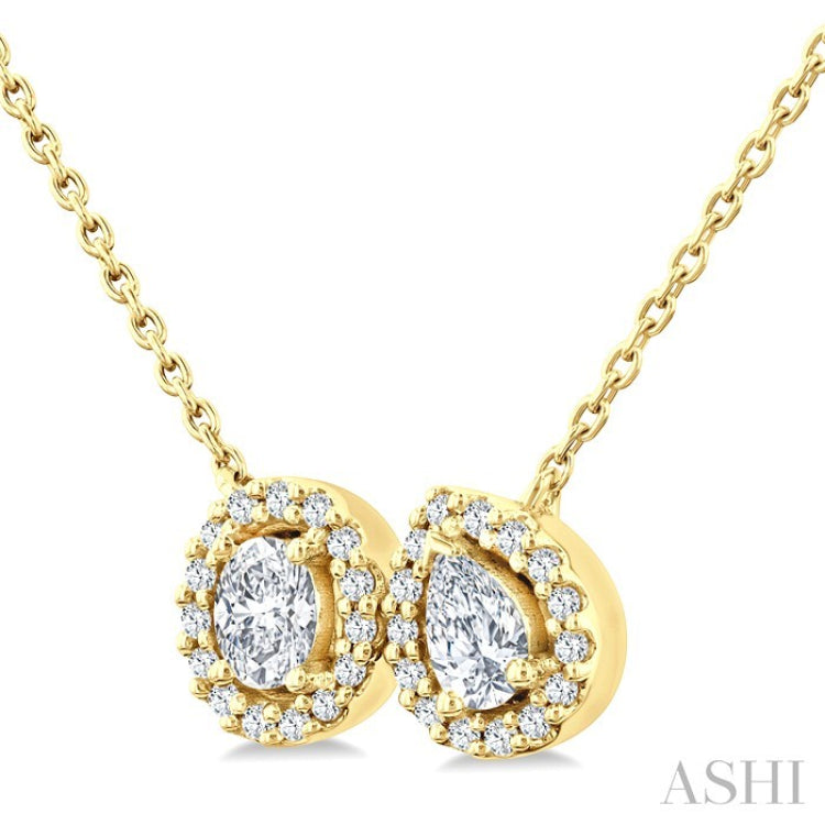 3/8 Ctw Toi Et Moi Diamond Pendant With Chain in 14K Yellow Gold