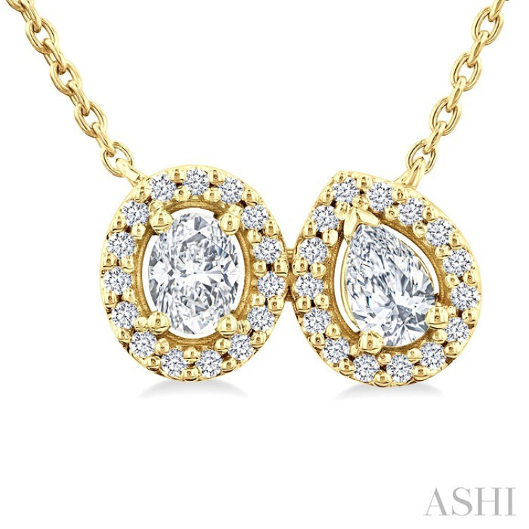 3/8 Ctw Toi Et Moi Diamond Pendant With Chain in 14K Yellow Gold