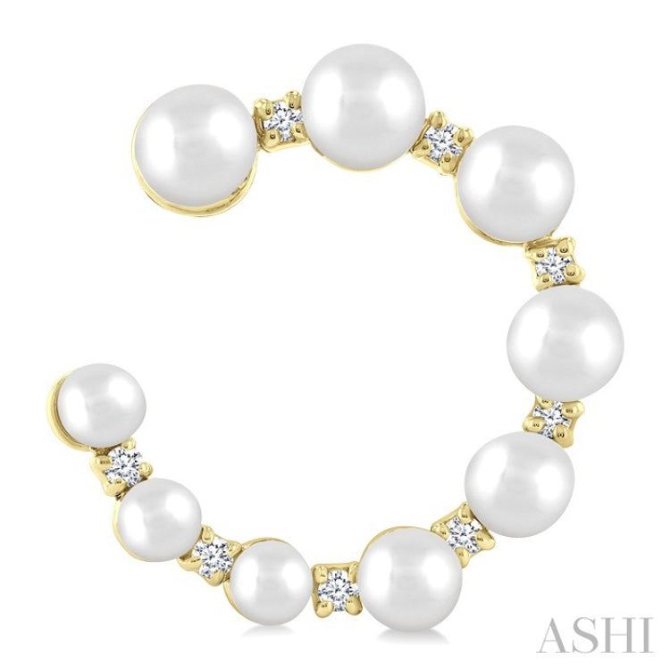 2.8 - 4.5 MM Round Shape Cultured Pearls and 1/5 Ctw Graduated Round Cut Diamond Half Hoop Earrings in 14K Yellow Gold