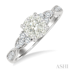 1/2 Ctw Round Shape Lovebright Carved Shank Round Cut Diamond Engagement Ring in 14K White Gold