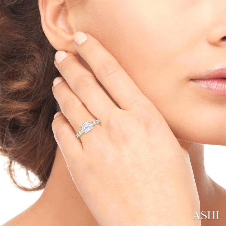 7/8 Ctw Round Shape Round Cut Diamond Semi-Mount Engagement Ring in 14K Yellow and White Gold