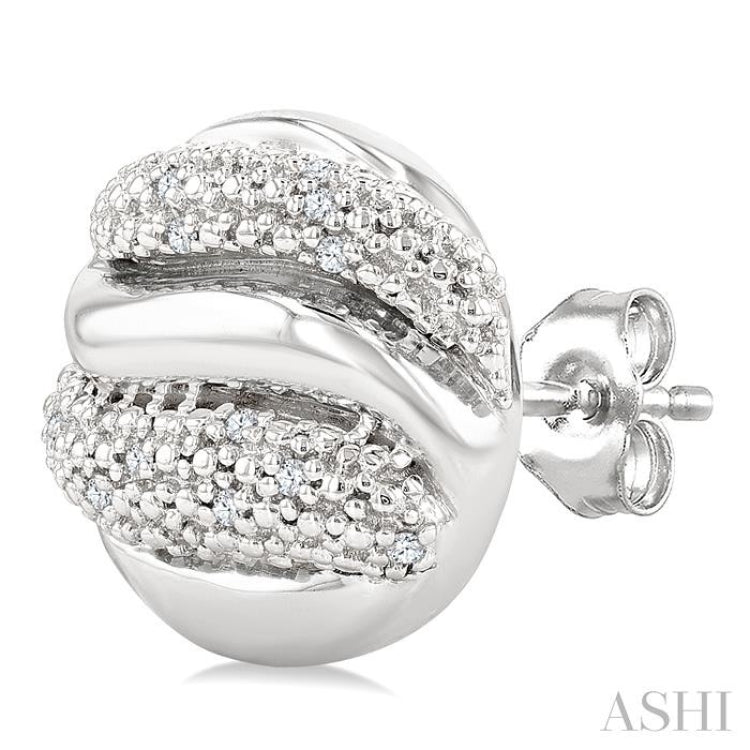 1/10 Ctw Bold Twisted Rib Round Cut Diamond Pirouette Bold Fashion Stud Earrings in Sterling Silver