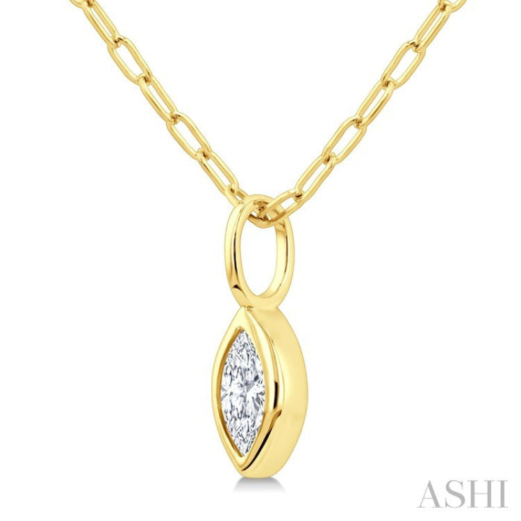 1/5 Ctw Marquise Cut Bezel Set Diamond Fashion Pendant With Paperclip Chain in 14K Yellow Gold