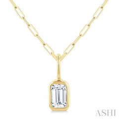 1/5 Ctw Emerald Cut Bezel Set Diamond Fashion Pendant With Paperclip Chain in 14K Yellow Gold