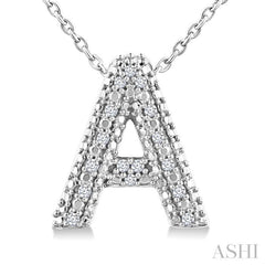 1/20 Ctw Bubble Accent Initial 'A' Round Cut Diamond Fashion Pendant With Chain in Sterling Silver
