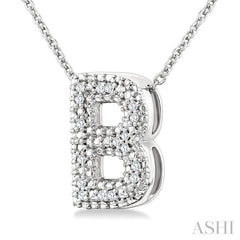 1/20 Ctw Bubble Accent Initial 'B' Round Cut Diamond Fashion Pendant With Chain in Sterling Silver