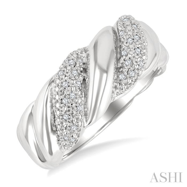 1/10 Ctw Bold Ribbed Swirl Round Cut Diamond Bold Fashion Band in Sterling Silver