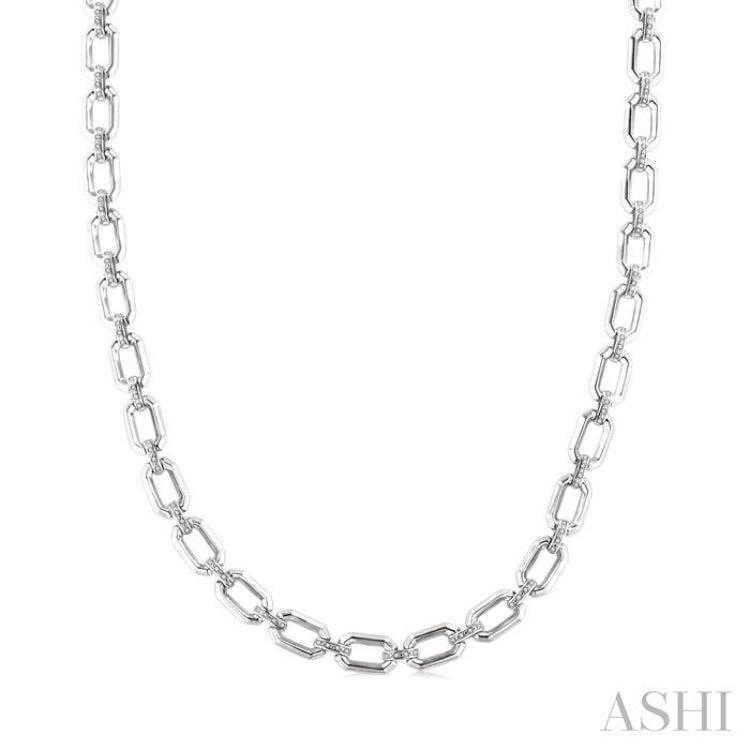 1/4 Ctw Bold Open Window Octagonal Shape D-Link Round Cut Diamond Paperclip Necklace in Sterling Silver