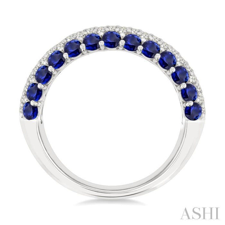 1/2 Ctw Round Cut Diamond Center and 2.4MM Sapphire Border Precious Band in 14K White Gold