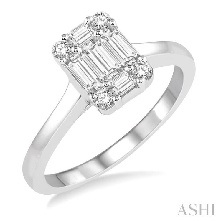 1/2 Ctw Baguette and Round Cut Fusion Diamond Engagement Ring in 14K White Gold
