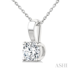 3/4 Ctw Prong Set Round Cut Diamond Solitaire Pendant With Chain in 14K White Gold