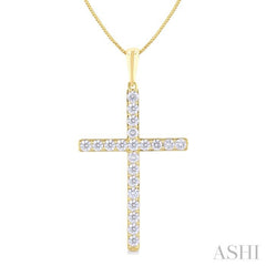 1/2 Ctw Round Cut Diamond Prong Set 1-Inch Plate Cross Pendant With Chain in 14K Yellow Gold