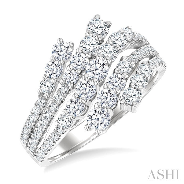 1 1/2 Ctw Triple Split Wide Bypass Round Cut Diamond Fashion Ring in 14K White Gold