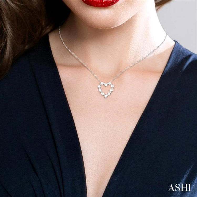 3 MM Round Shape Cultured Pearl and 1/5 Ctw Round Cut Diamond Heart Shape Pendant With Chain in 14K White Gold