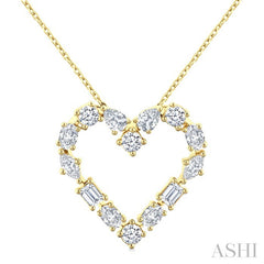 1 Ctw Heart Shape Mixed Diamond Cut Fashion Pendant With Chain in 14K Yellow Gold