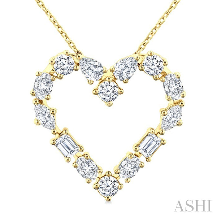1 Ctw Heart Shape Mixed Diamond Cut Fashion Pendant With Chain in 14K Yellow Gold