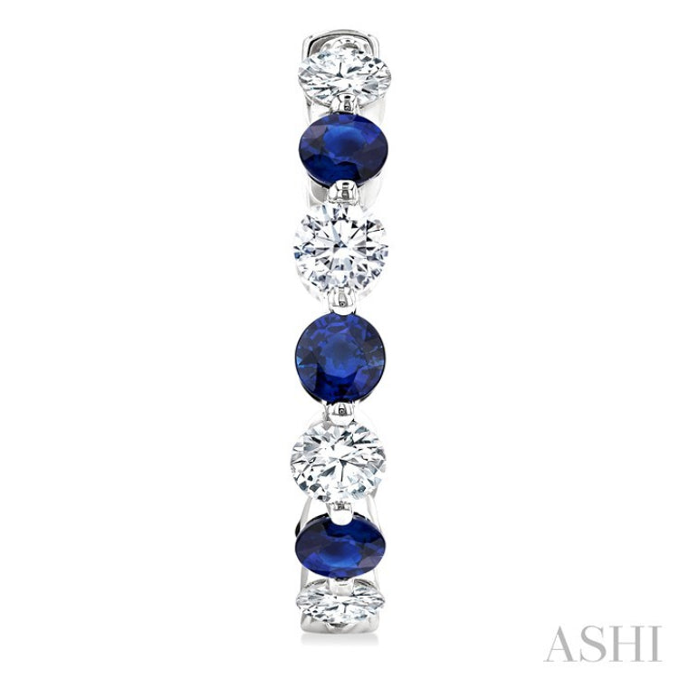 2.85 MM Round Cut Sapphire and 1 Ctw Round Cut Diamond Precious Inside-Out Alternating Hoop Earrings in 14K White Gold