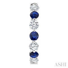 2.85 MM Round Cut Sapphire and 1 Ctw Round Cut Diamond Precious Inside-Out Alternating Hoop Earrings in 14K White Gold