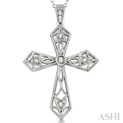 1/20 Ctw Round Cut Diamond Cross Pendant in Sterling Silver with Chain
