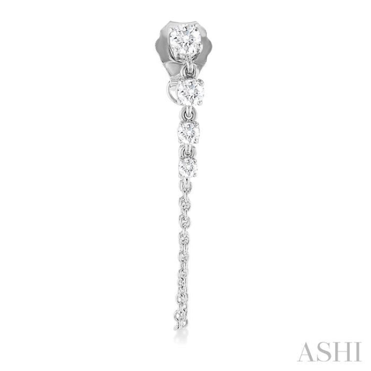 1/3 Ctw Journey Round Cut Diamond Fashion Long Chain Earring in 14K White Gold