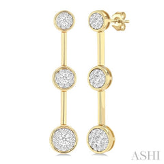 3/4 Ctw Lovebright Circular Mount & Bar Link Round Cut Diamond Fashion Earrings in 14K Yellow and White Gold
