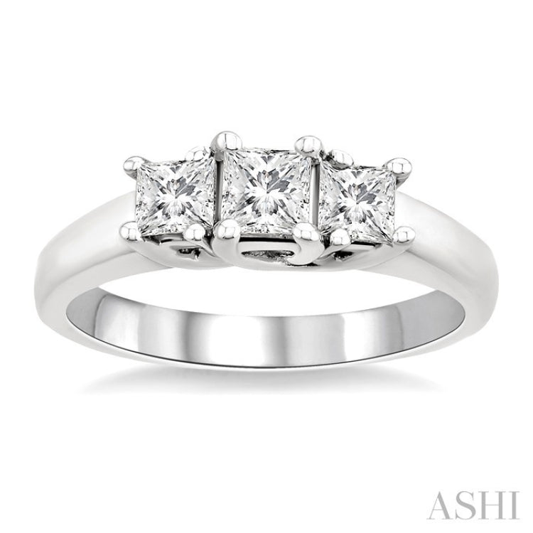 3/4 Ctw Three Stone Princess Cut Diamond Ring in 14K White Gold