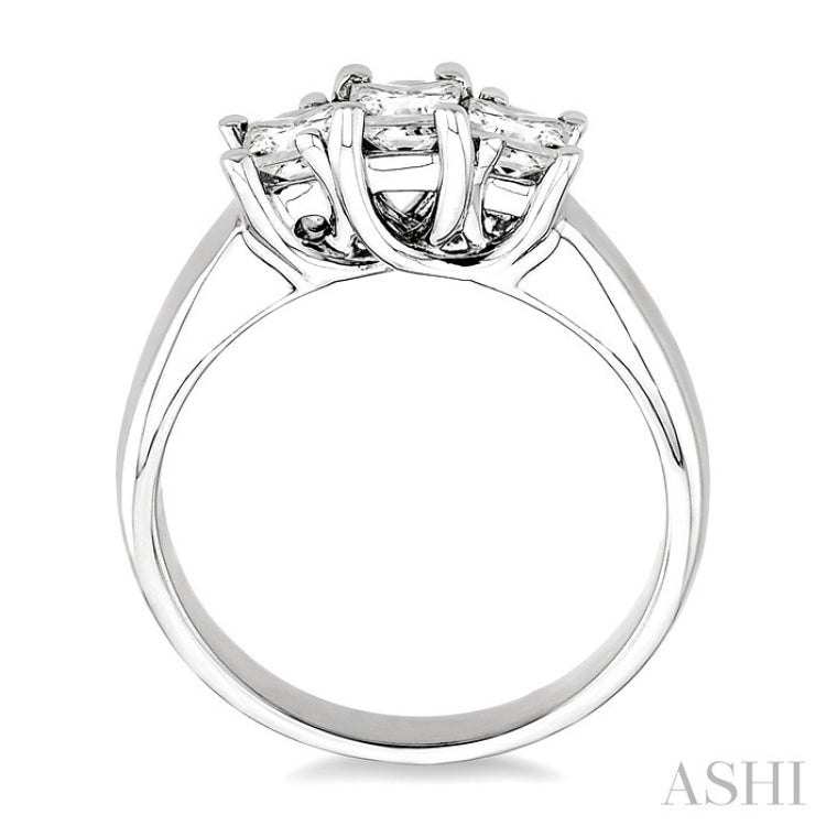 3/4 Ctw Three Stone Princess Cut Diamond Ring in 14K White Gold