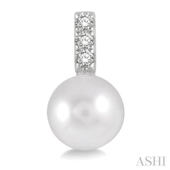 7 MM Cultured Pearls and 1/10 Ctw Round Cut Diamond Earrings in 14K White Gold
