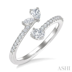1/2 Ctw 3-Stone Mixed Diamond Cut Fashion Open Ring in 14K White Gold