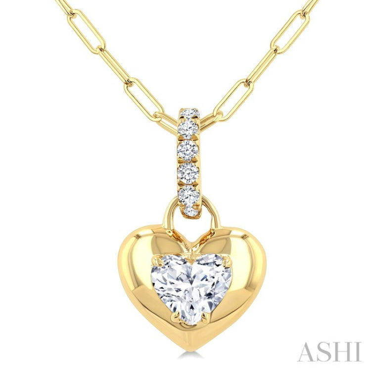 1/4 Ctw Dome Heart and Round Cut Diamond Fashion Pendant With Paperclip Chain in 14K Yellow Gold