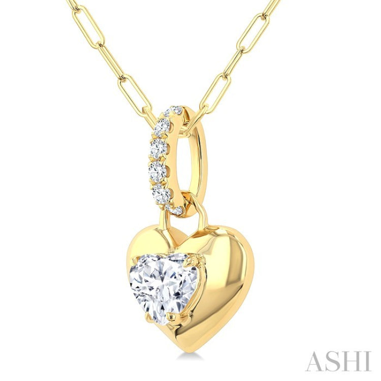 1/4 Ctw Dome Heart and Round Cut Diamond Fashion Pendant With Paperclip Chain in 14K Yellow Gold